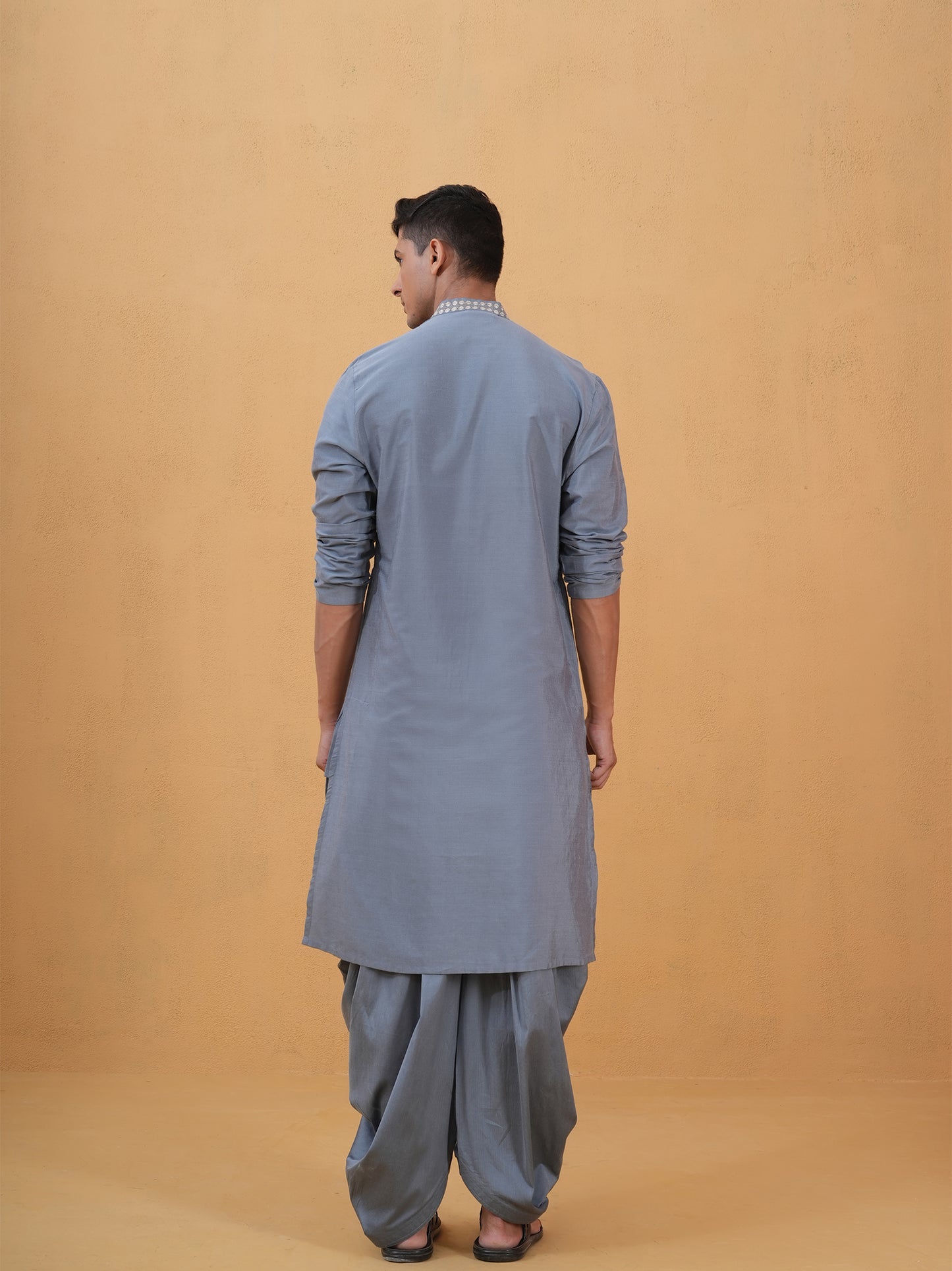 Anshul Blue Embroidered Katan Kurta Set