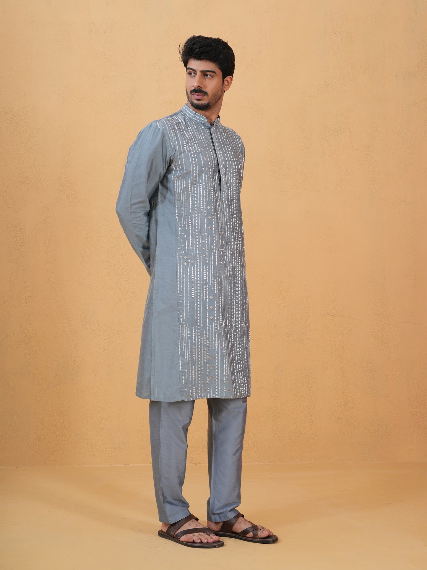 Maruta Sky Blue Embroidered Katan Kurta