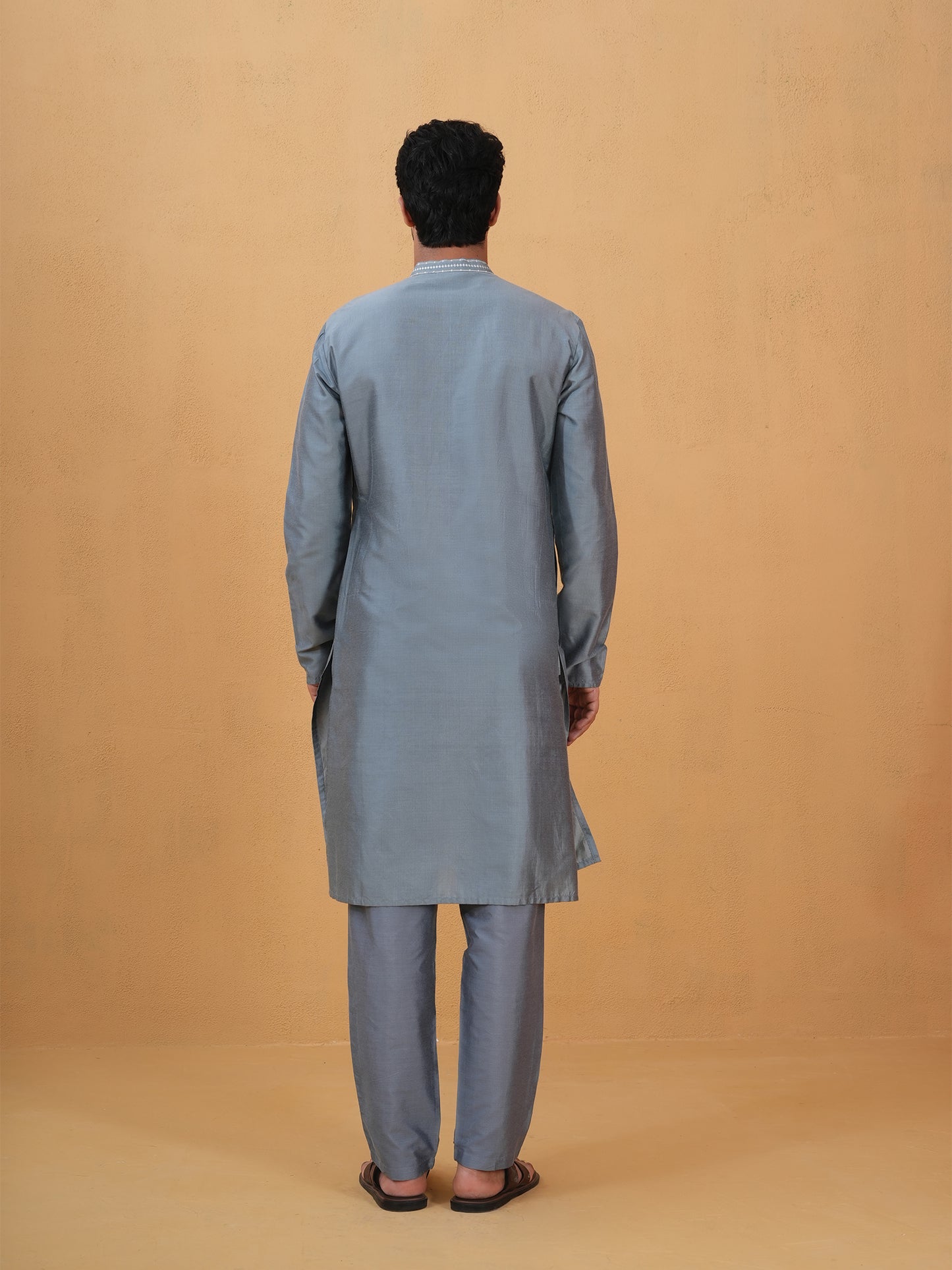 Maruta Sky Blue Embroidered Katan Kurta