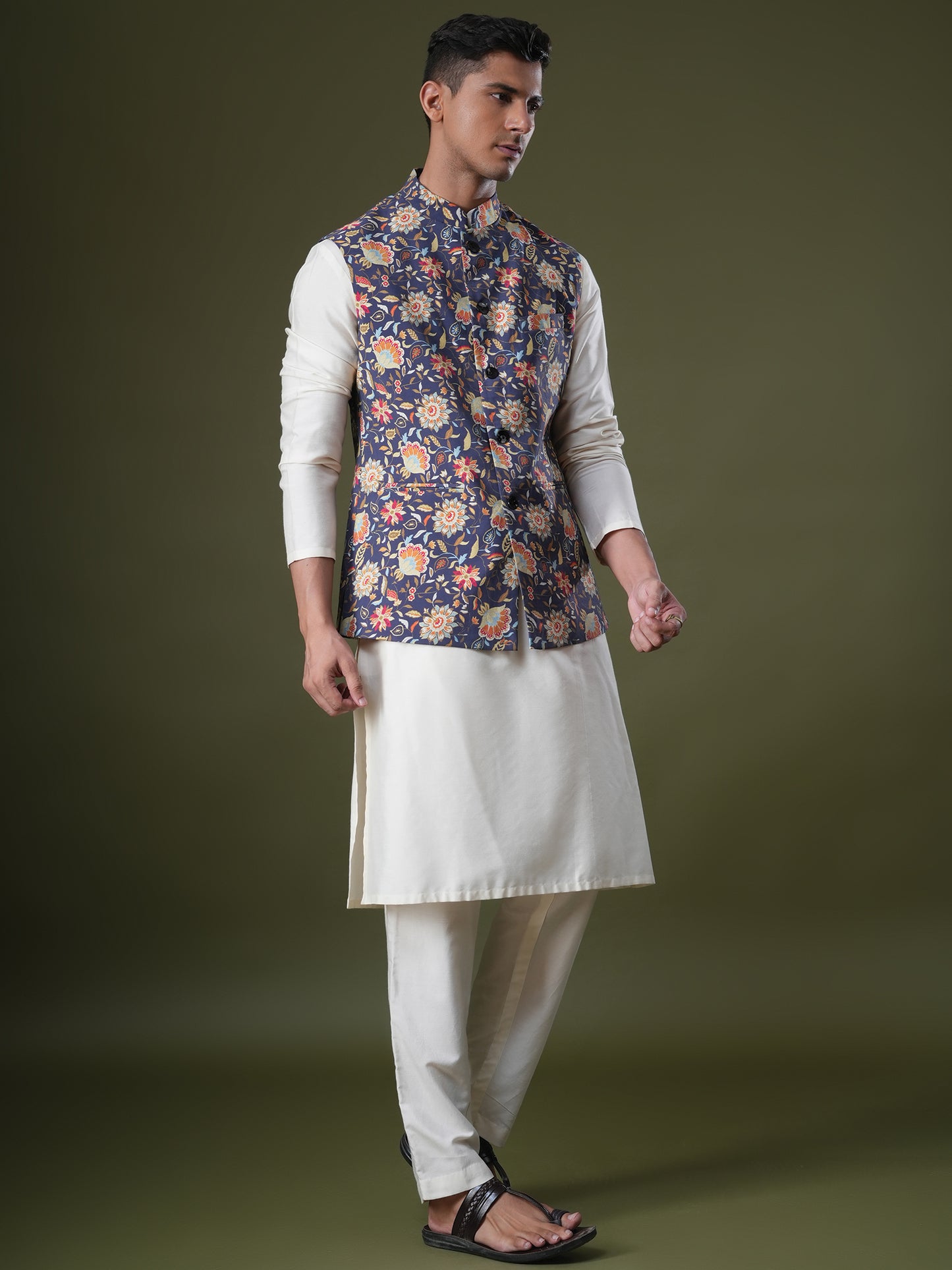 Vanish Dark Blue Printed Chanderi Bundi