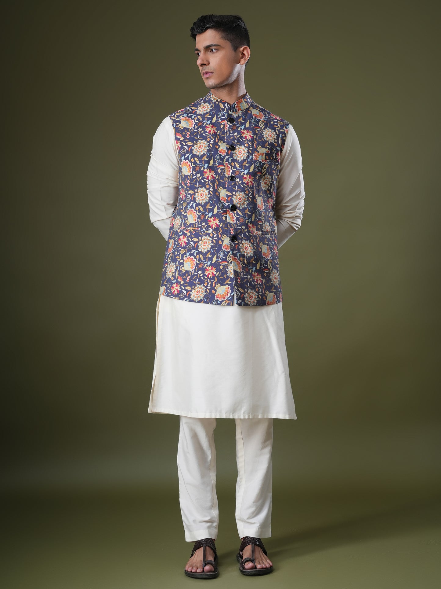 Vanish Dark Blue Printed Chanderi Bundi