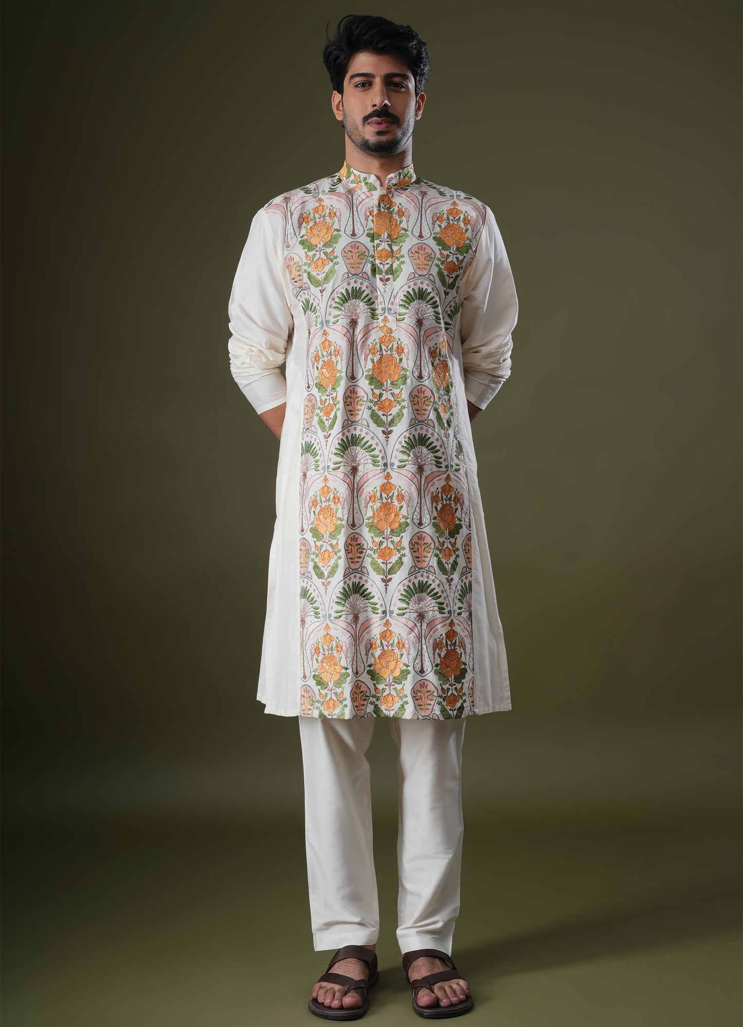 Anay Ivory Embroidered Katan Kurta