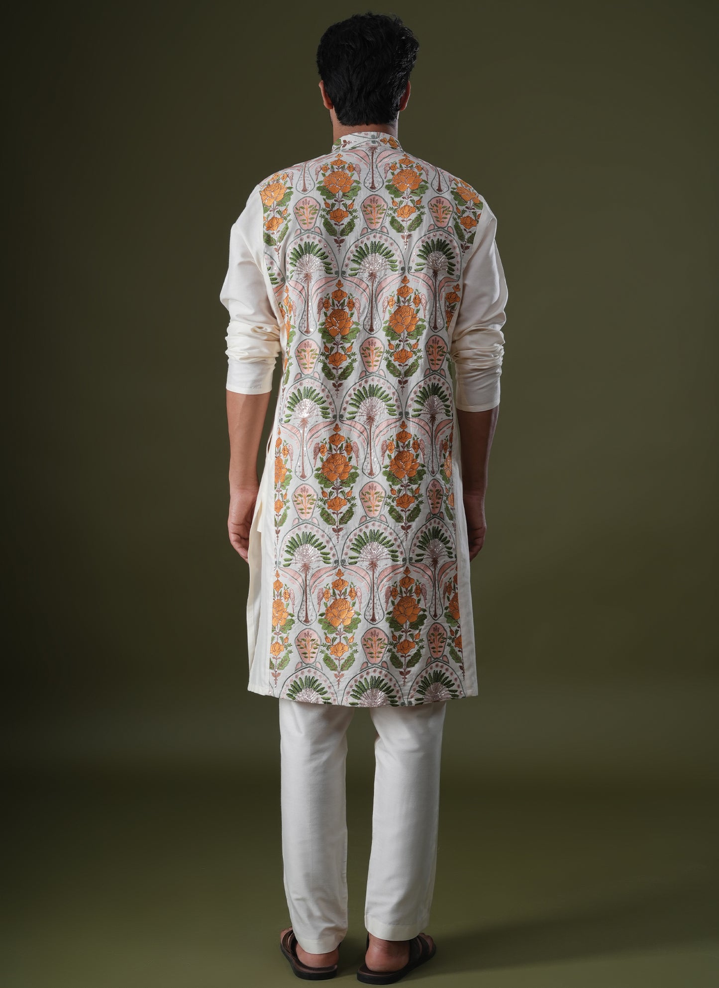 Anay Ivory Embroidered Katan Kurta
