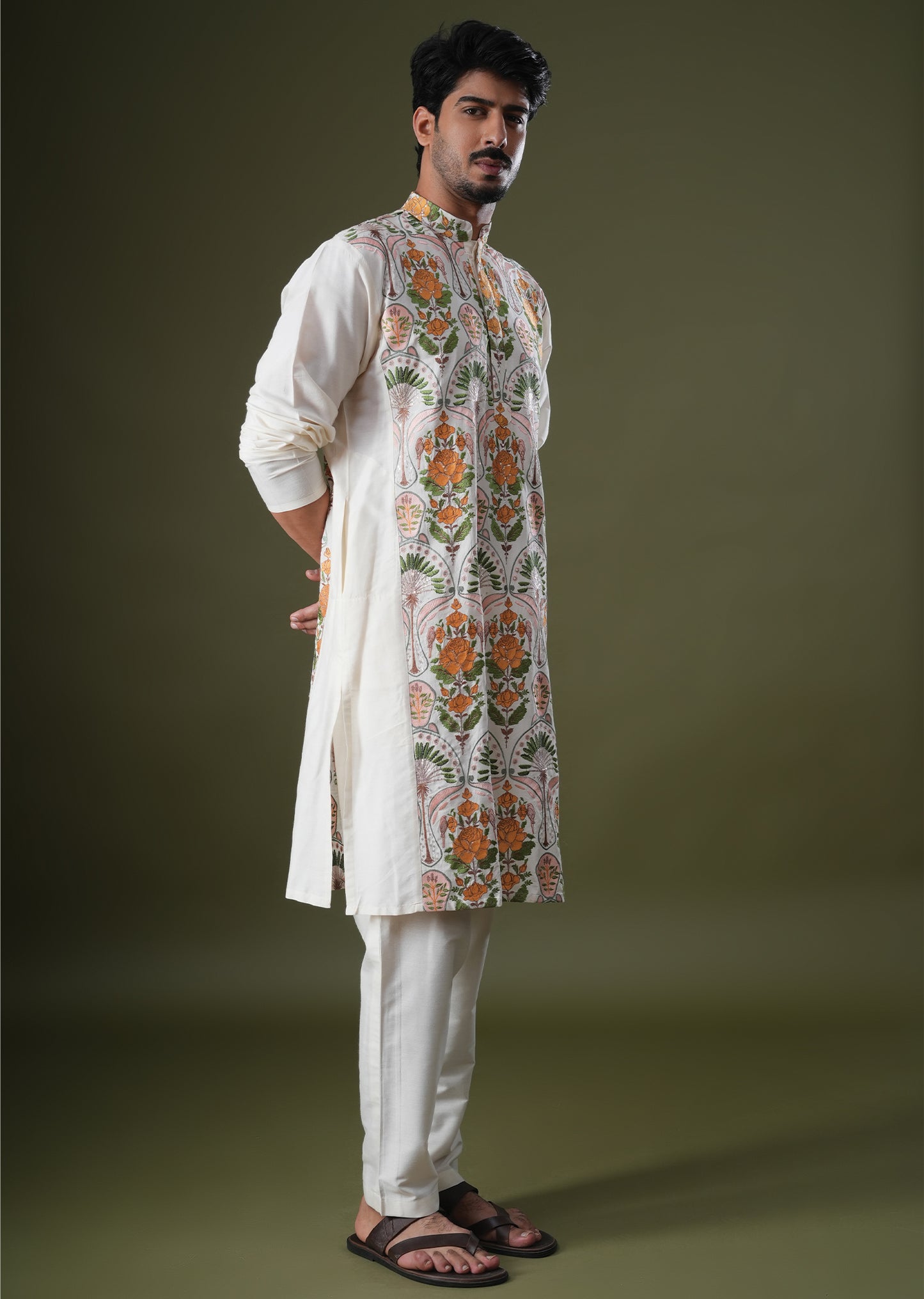 Anay Ivory Embroidered Katan Kurta