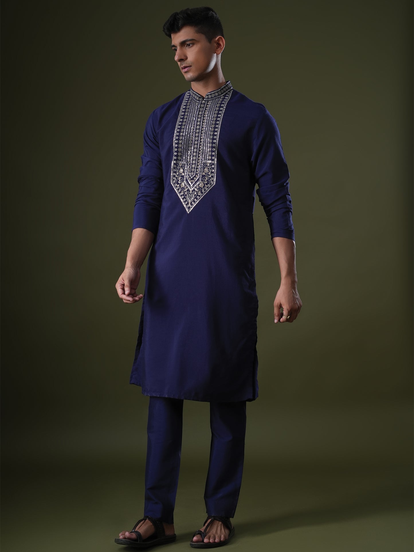 Shreen Blue Embroidered Katan Kurta Set