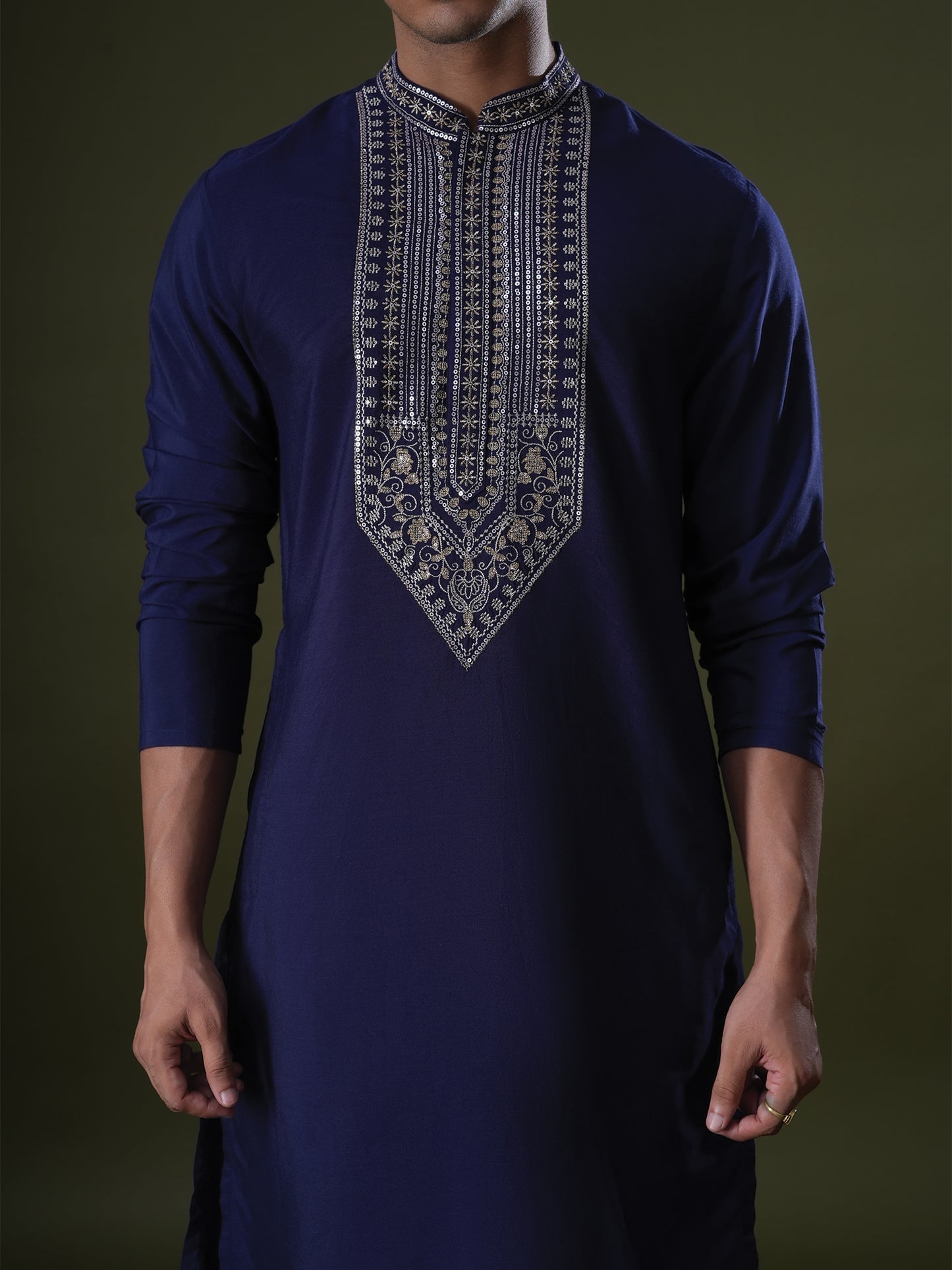 Shreen Blue Embroidered Katan Kurta Set
