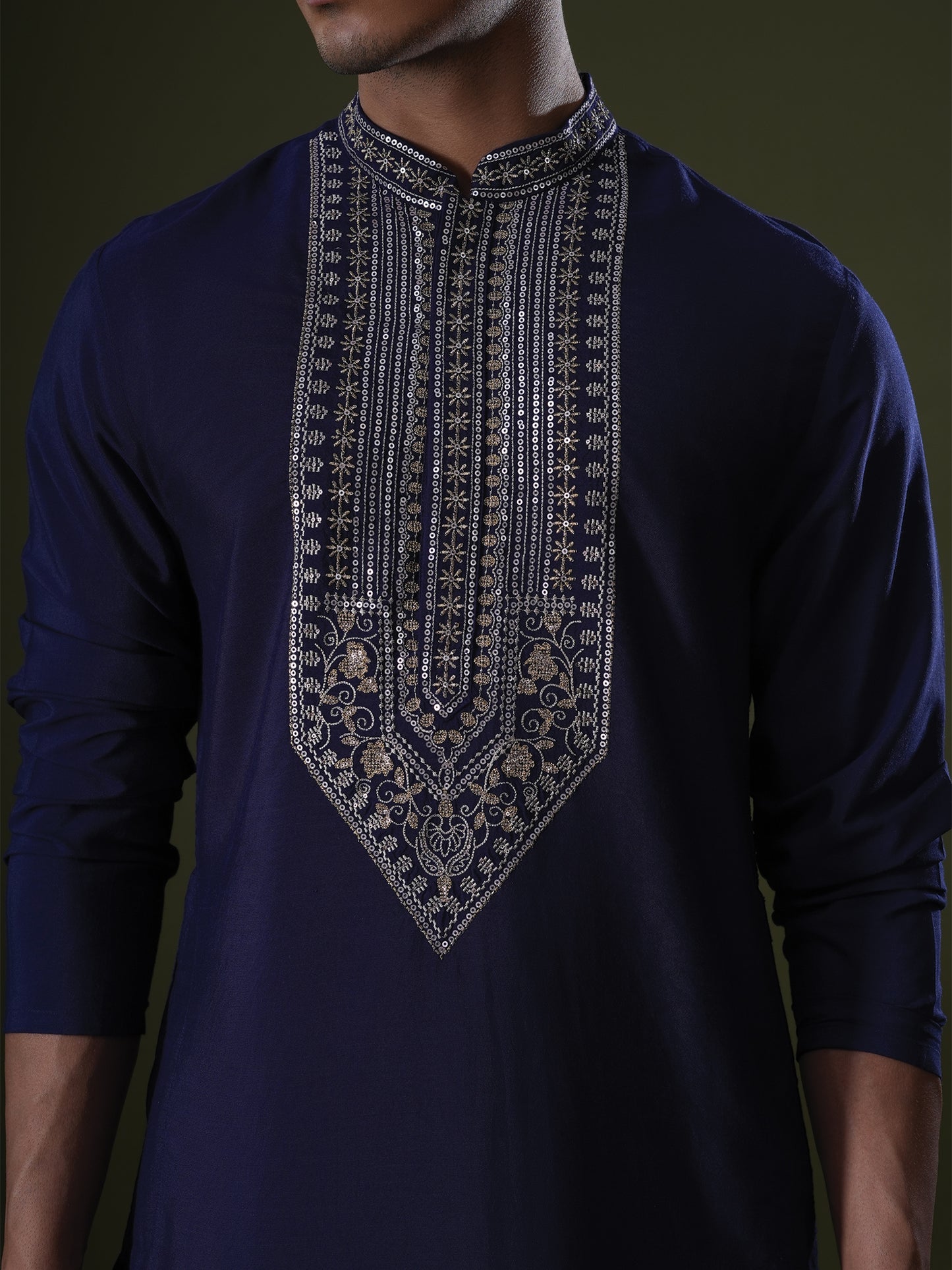 Shreen Blue Embroidered Katan Kurta Set