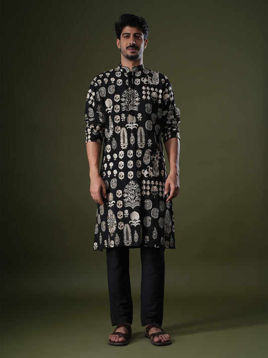 Samyak Black Embroidered Katan Kurta Set