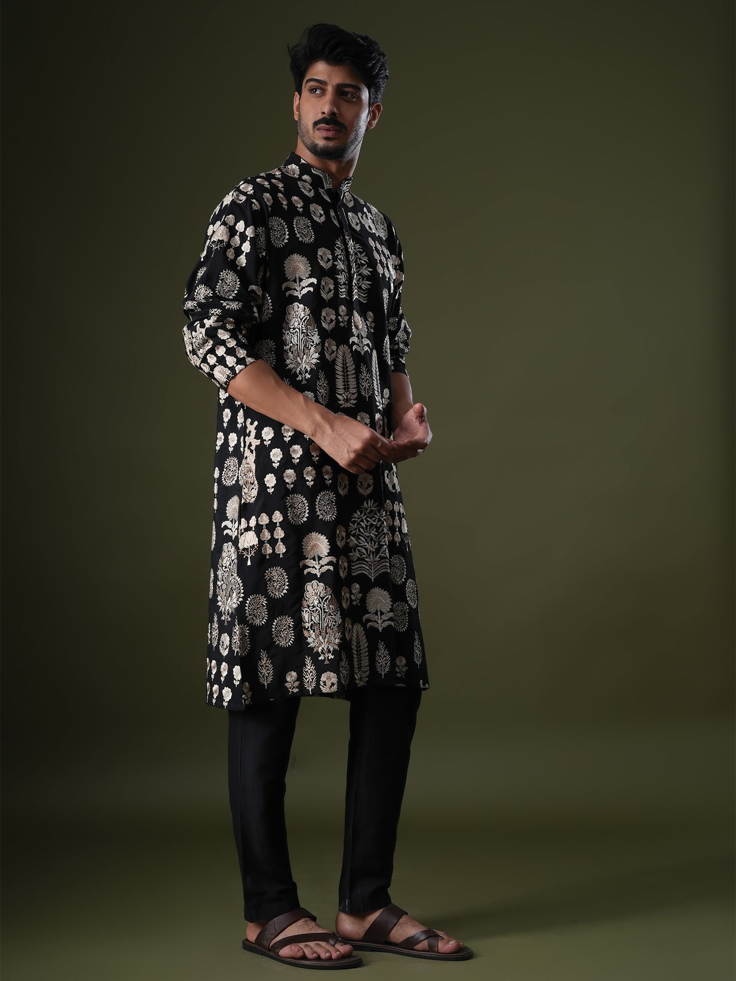 Samyak Black Embroidered Katan Kurta Set