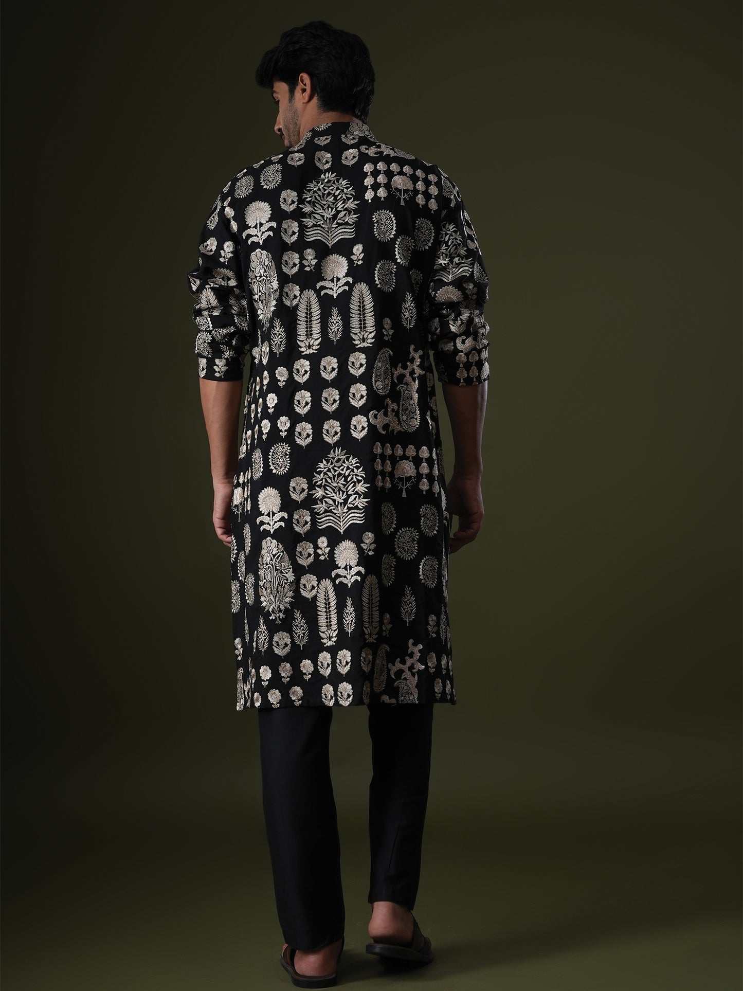 Samyak Black Embroidered Katan Kurta Set