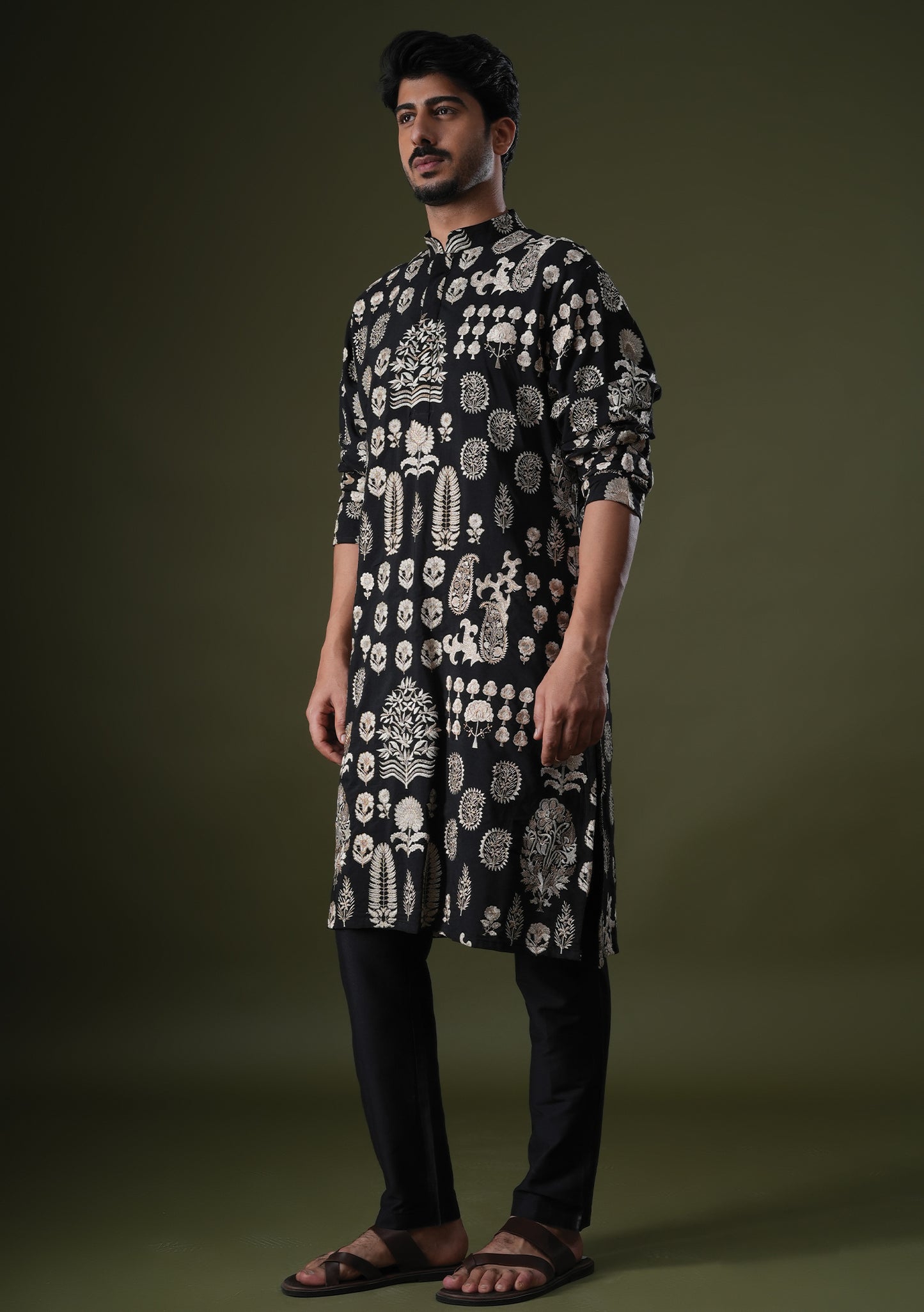 Samyak Black Embroidered Katan Kurta Set