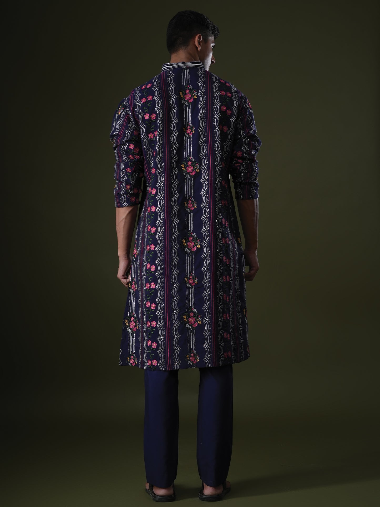 Rishan Blue Embroidered Katan Kurta