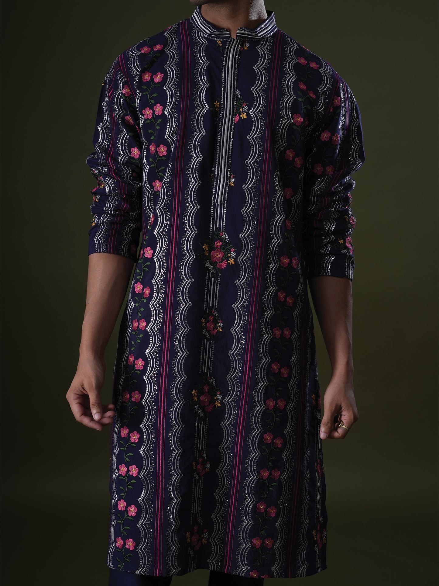 Rishan Blue Embroidered Katan Kurta