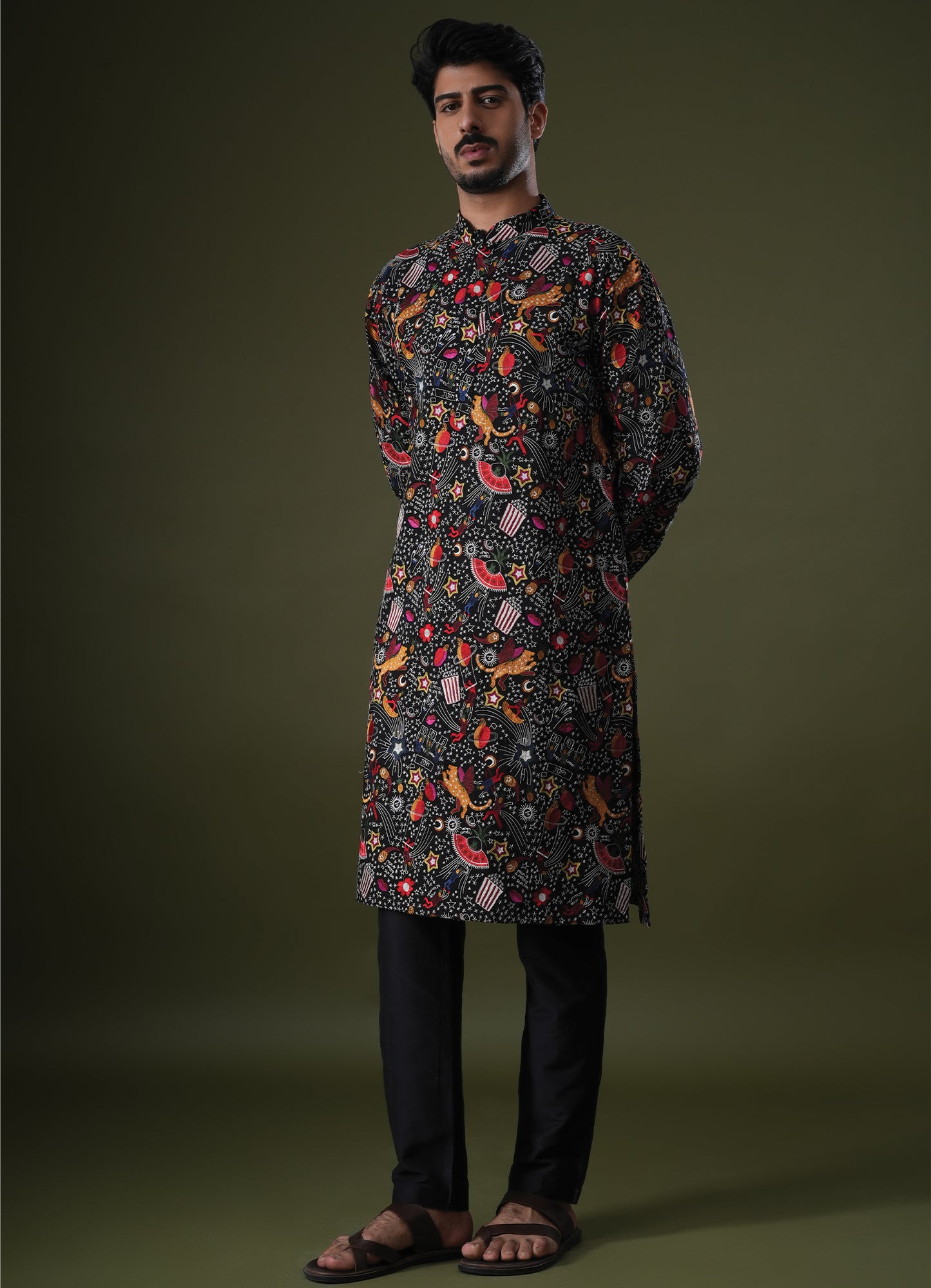 Zihab Black Embroidered Katan Kurta