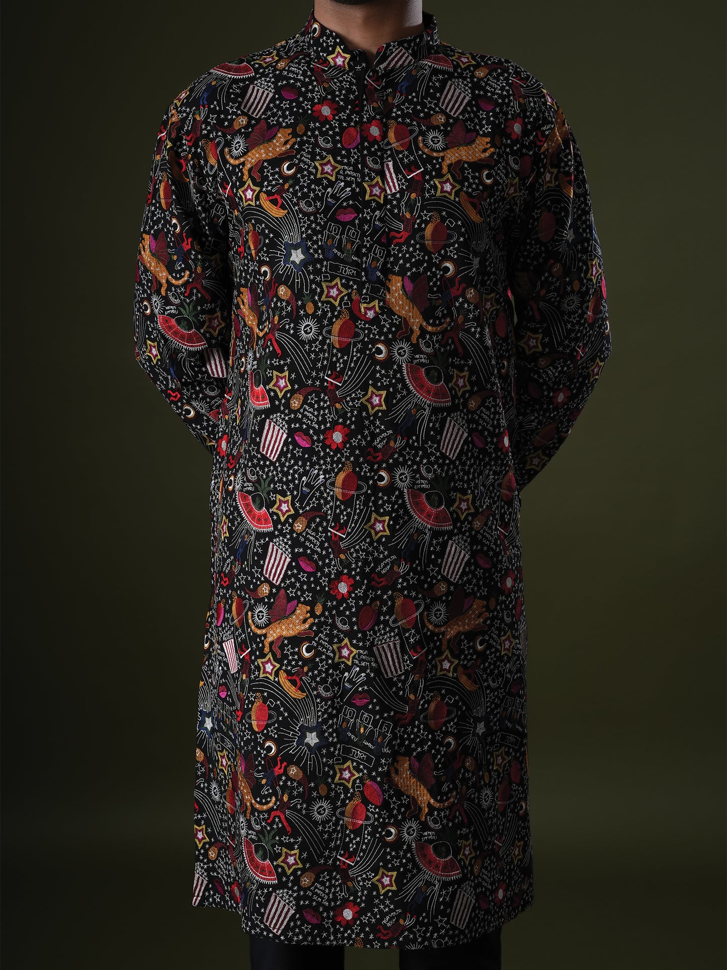 Zihab Black Embroidered Katan Kurta