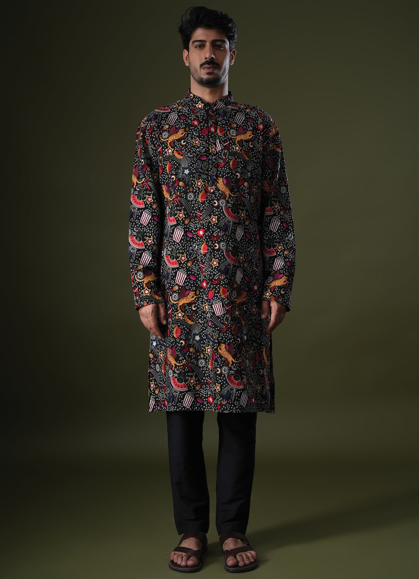 Zihab Black Embroidered Katan Kurta