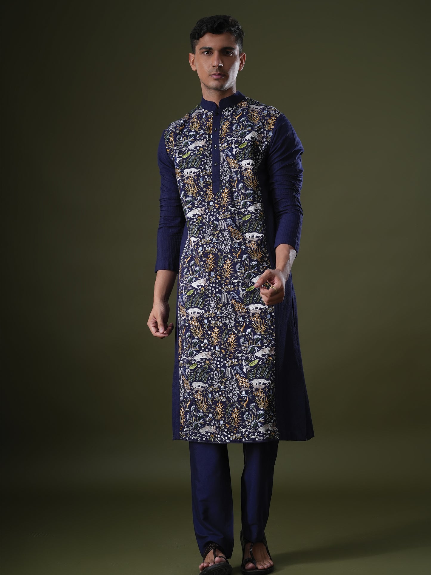 Laksh Blue Embroidered Katan Kurta