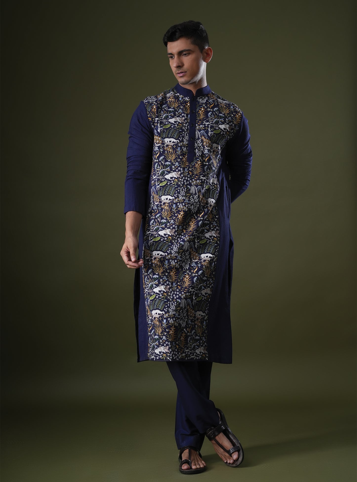 Laksh Blue Embroidered Katan Kurta
