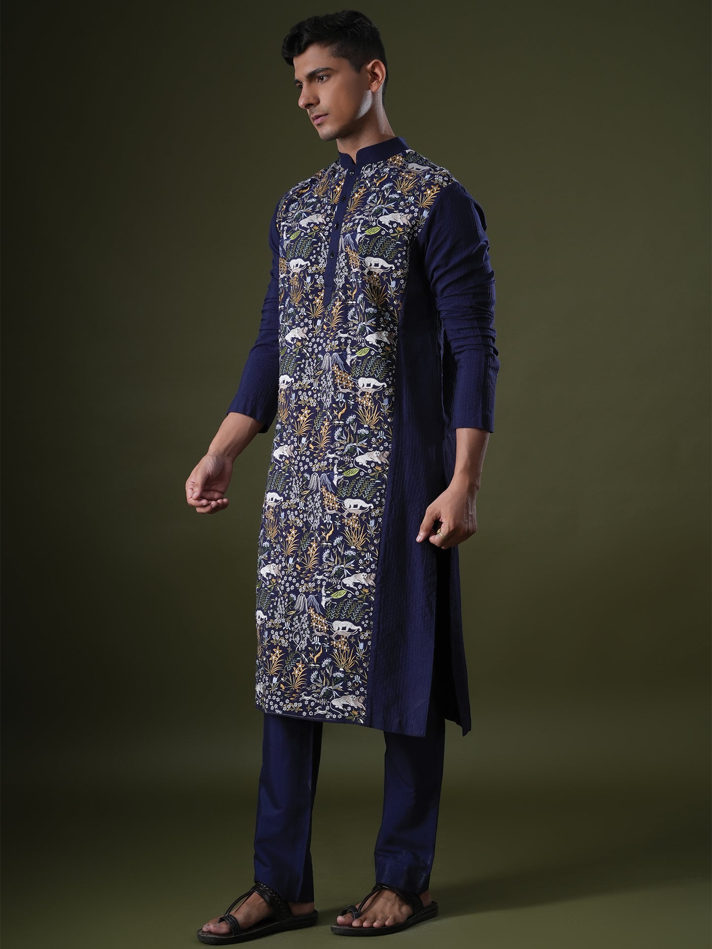 Laksh Blue Embroidered Katan Kurta