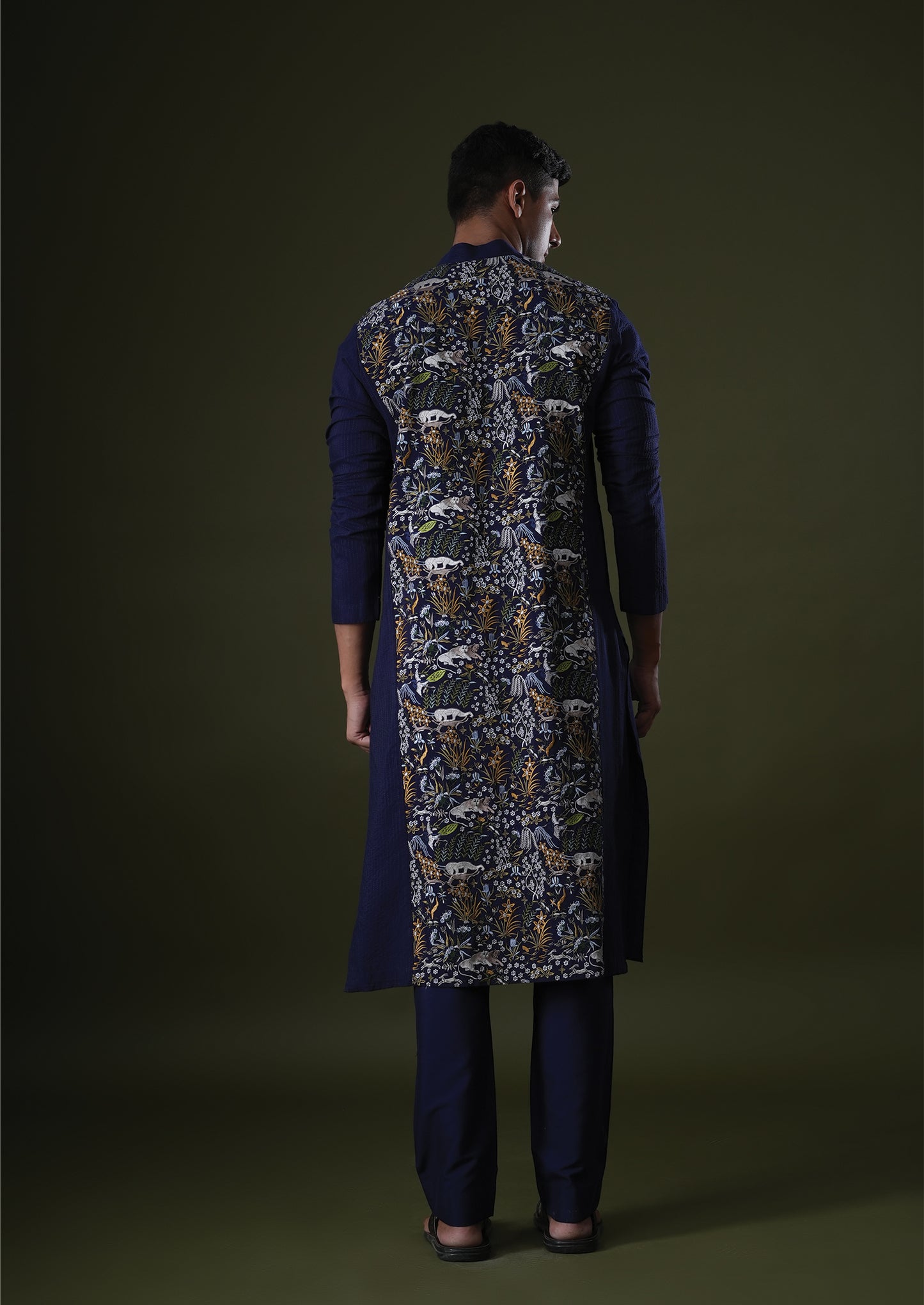 Laksh Blue Embroidered Katan Kurta