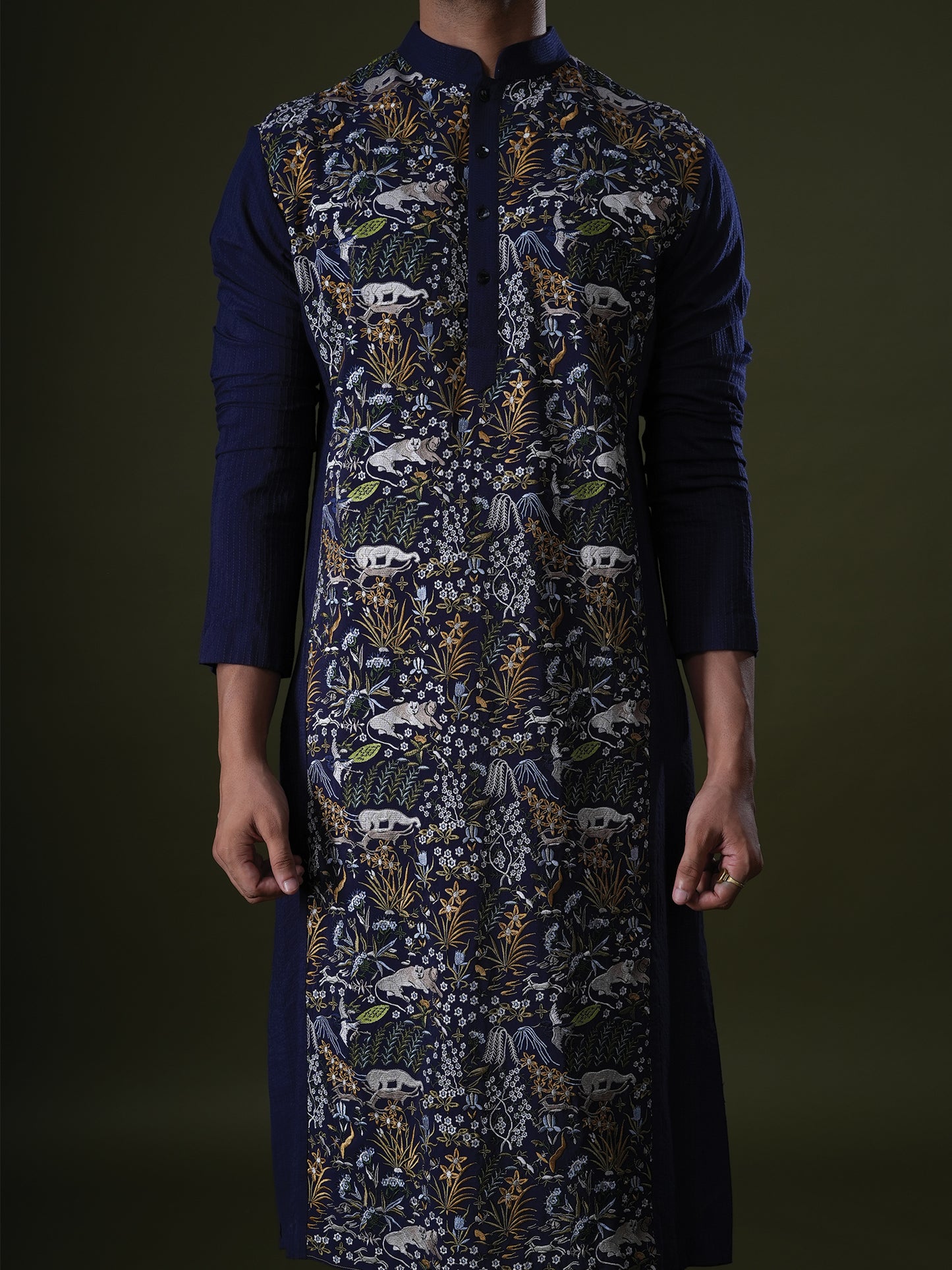 Laksh Blue Embroidered Katan Kurta