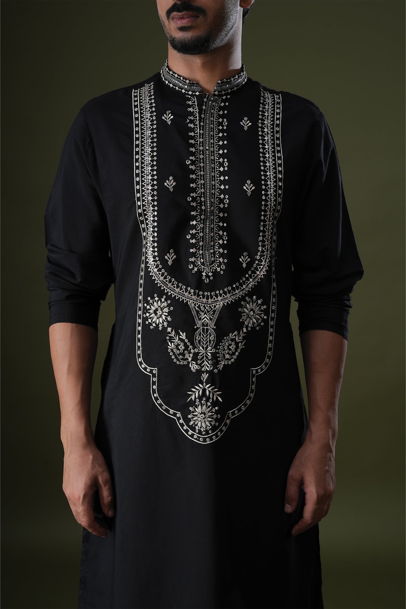 Saad Black Embroidered Katan Kurta