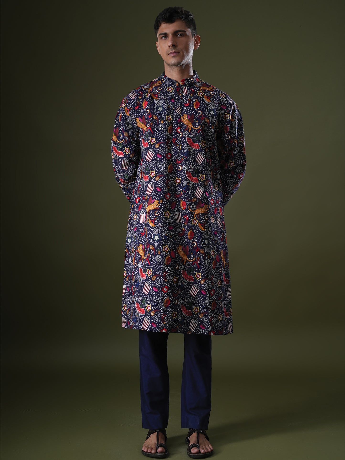 Zihab Blue Embroidered Katan Kurta