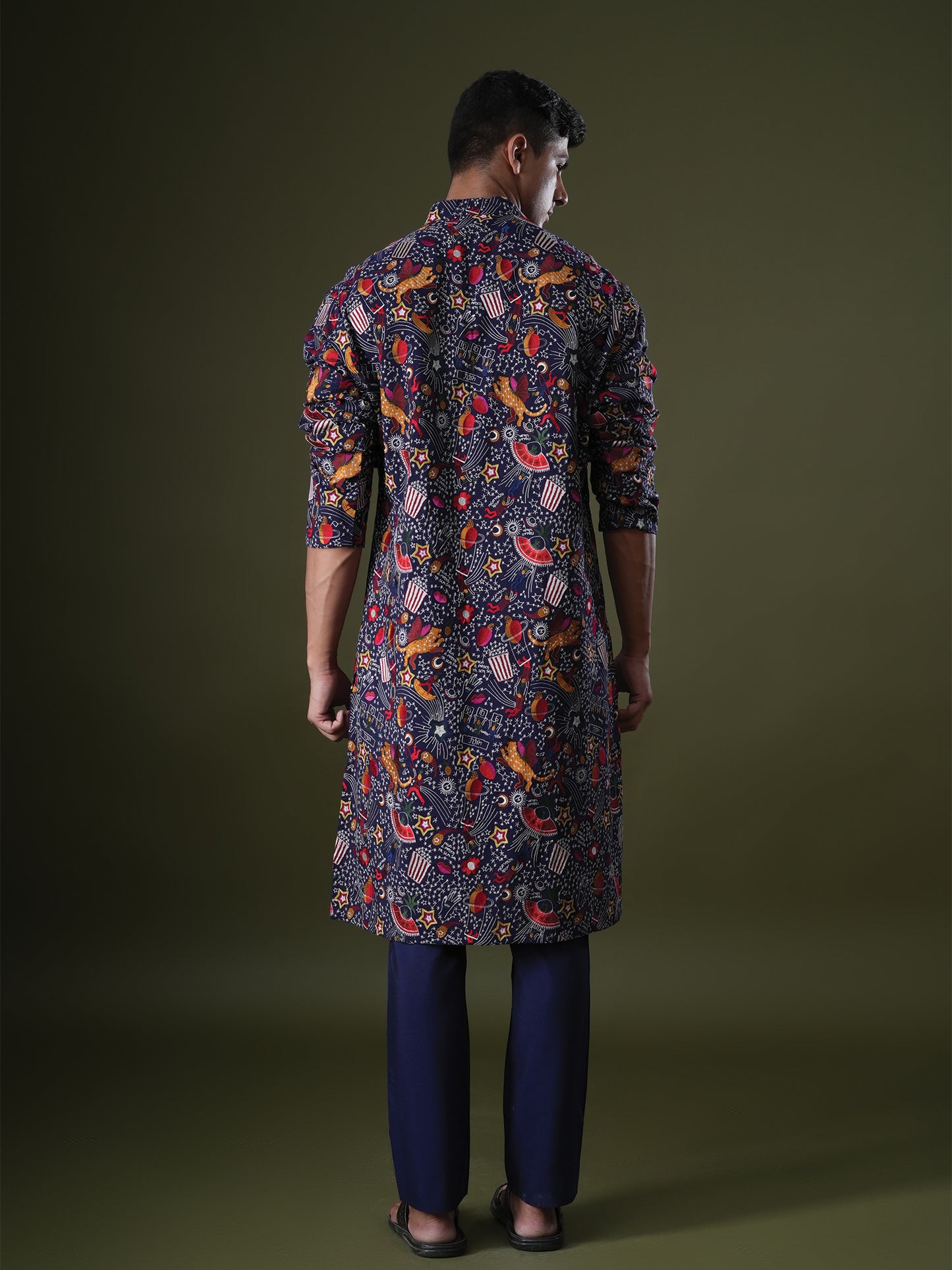 Zihab Blue Embroidered Katan Kurta