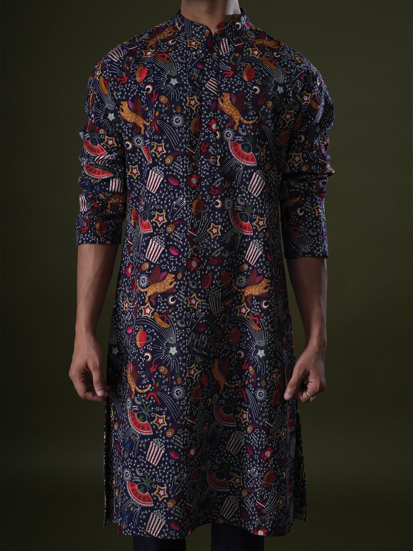 Zihab Blue Embroidered Katan Kurta