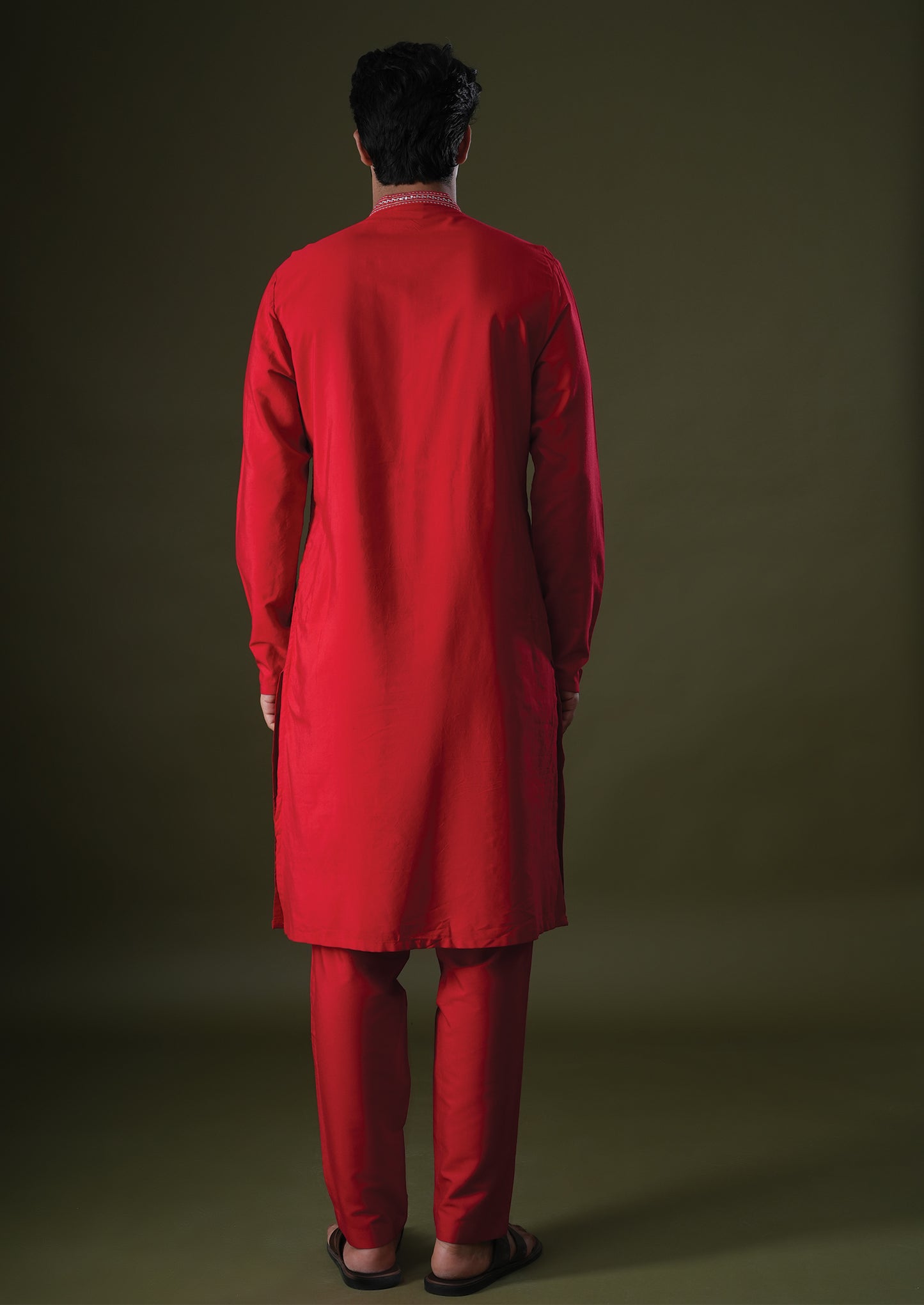 Shivang Red Embroidered Katan Kurta