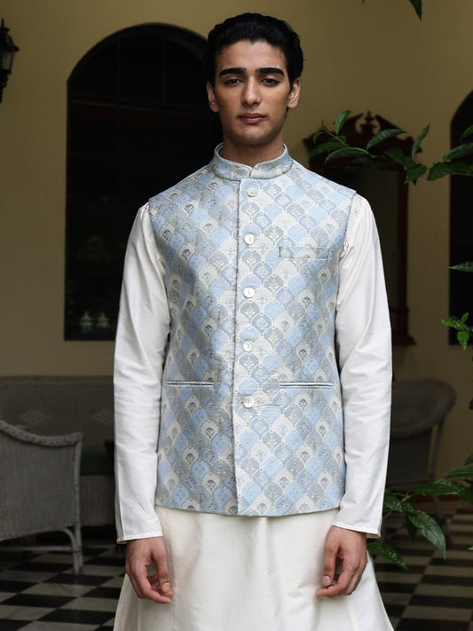 Amod Powder Blue Brocade Bundi