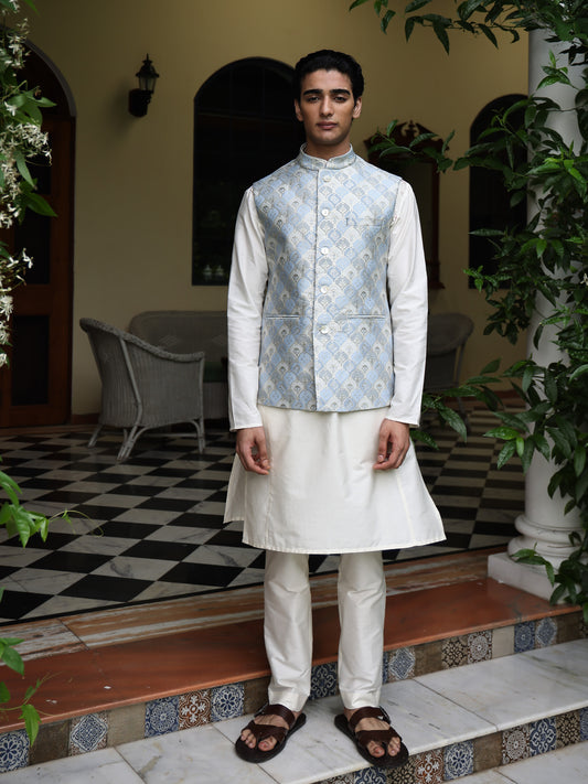 Amod Powder Blue Brocade Bundi Set