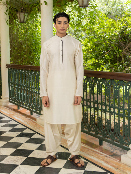 Vaidik Ivory Katan Kurta Set