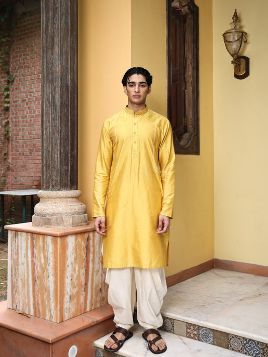 Venu Yellow Katan  Kurta Set
