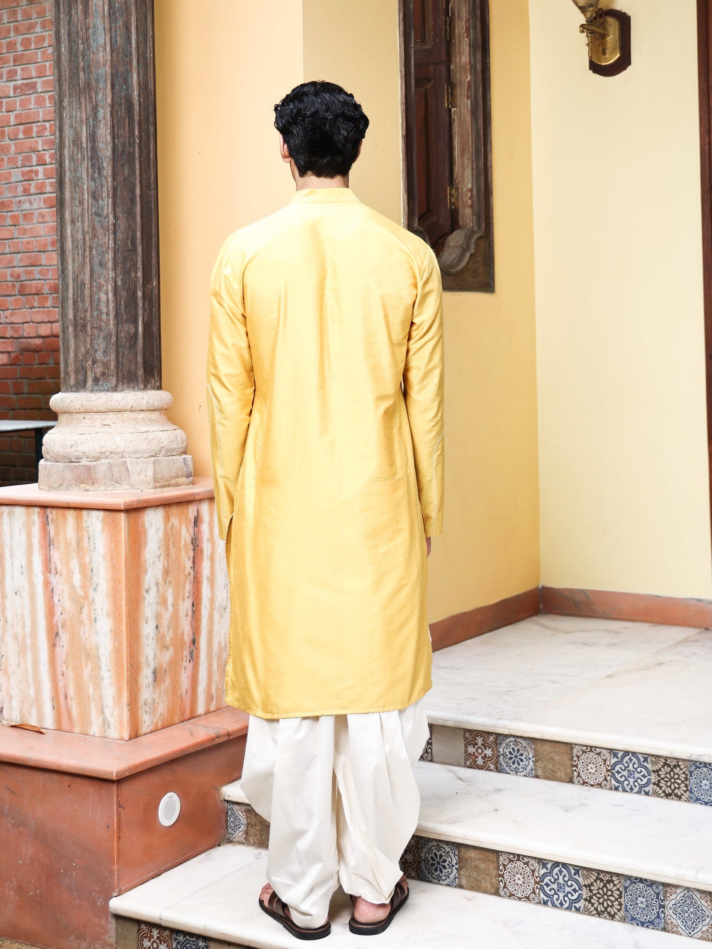 Venu Yellow Katan  Kurta Set