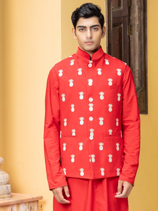 Patr
Bundi
jacket
Red
Embroidered 
Embroidered Jacket