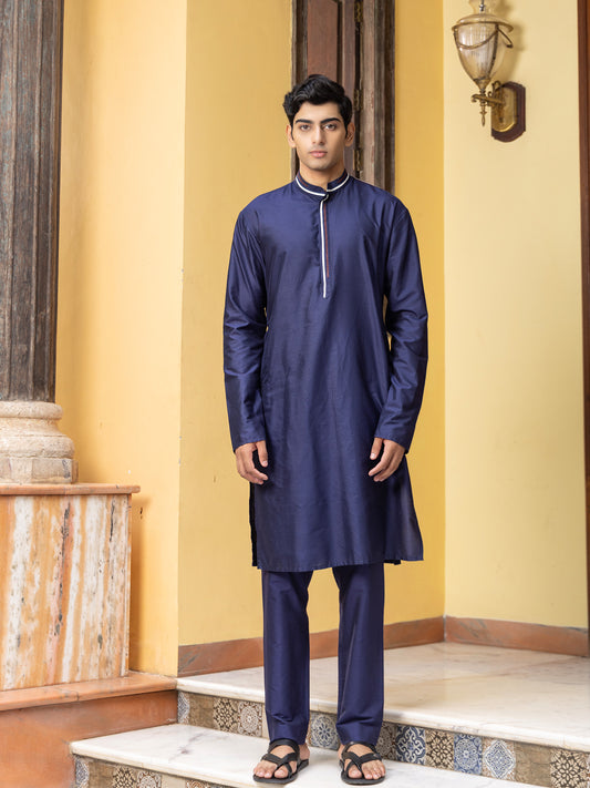 Daman Blue Katan Kurta Set