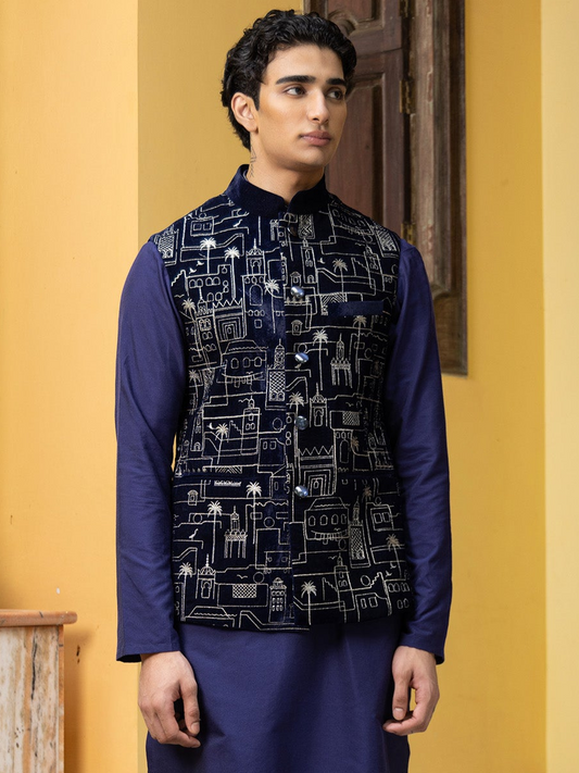 Patr
Bundi
Jacket
Blue
Velvet
Embroidered 
Embroidered Jacket