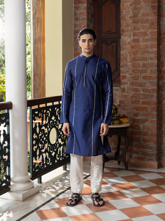 Drona Blue Cotton Blend Kurta Set