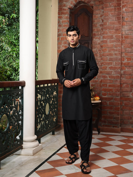 Rajan Black  Katan Kurta Set