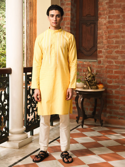 Bhasu Yellow Cotton Blend Kurta Set
