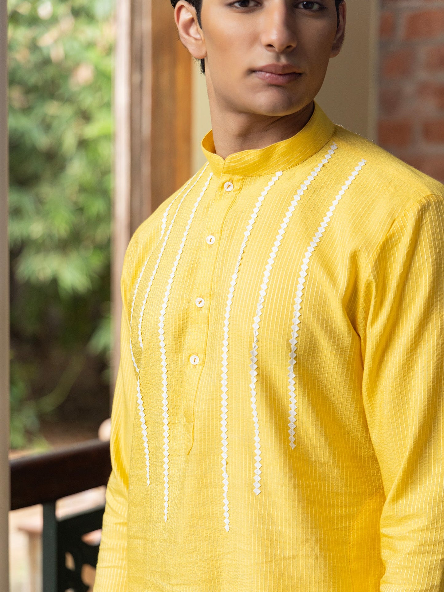 Bhasu Yellow Cotton Blend Kurta