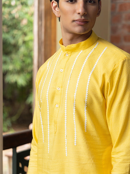 Bhasu Yellow Cotton Blend Kurta