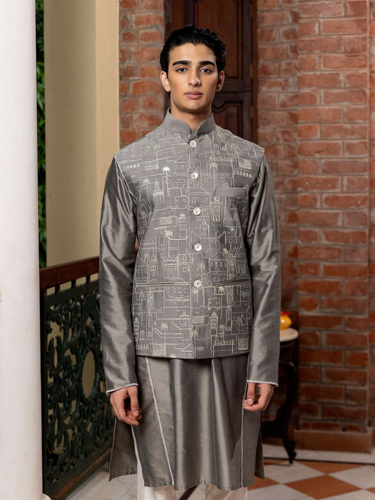 Patr
Bundi
Jacket
Grey
Embroidered 
Embroidered Jacket