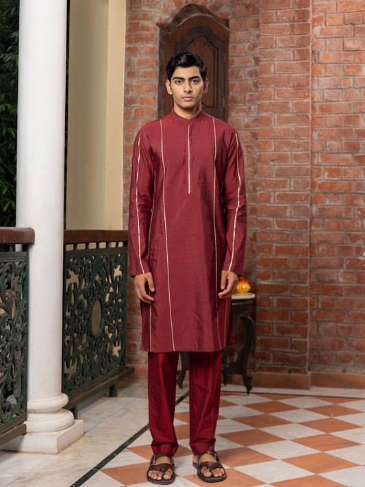 Madhura Wine Cotton Blend Kurta Set