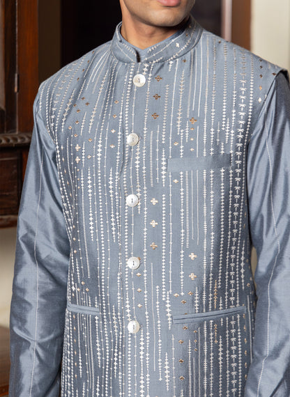 Divakara Sky Blue Embroidered Katan Bundi