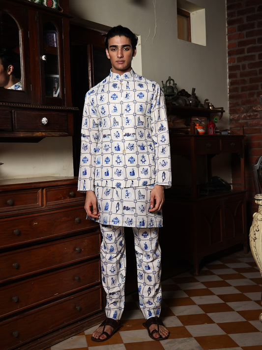 Laxit White Printed Cotton Bundi Set