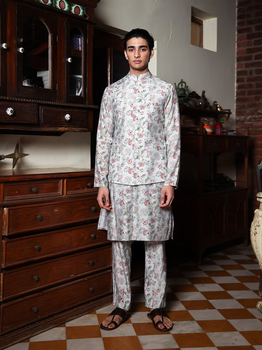 Gauransh Powder Blue Printed Chanderi Bundi Set