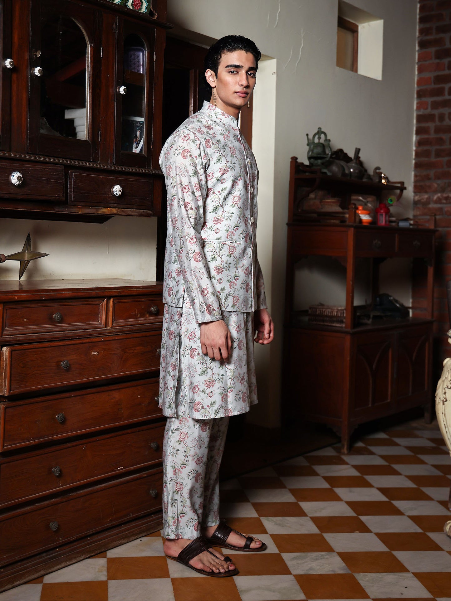 Gauransh Powder Blue Printed Chanderi Bundi
