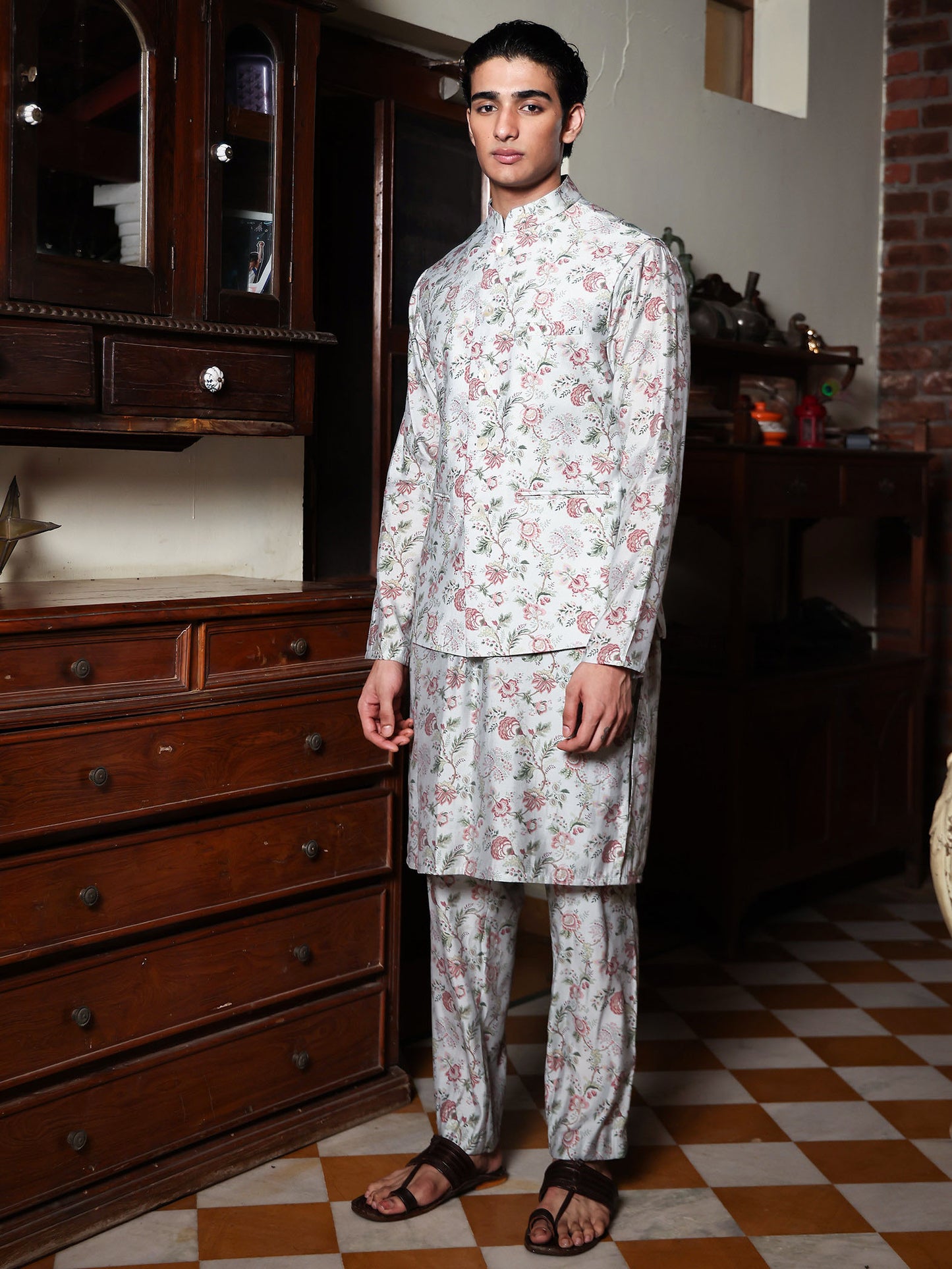 Gauransh Powder Blue Printed Chanderi Bundi